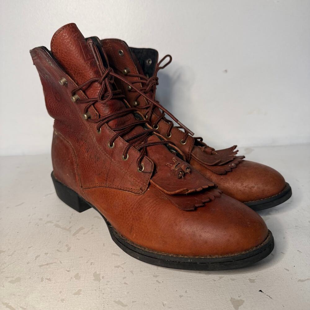 VTG Ariat Roper Western Ankle Boots Lace Up Brown Leather Womens 8.5 B Prairie